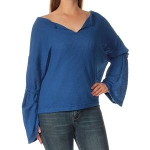 We the Free Blue Dalia Waffle Knit Top Size Medium